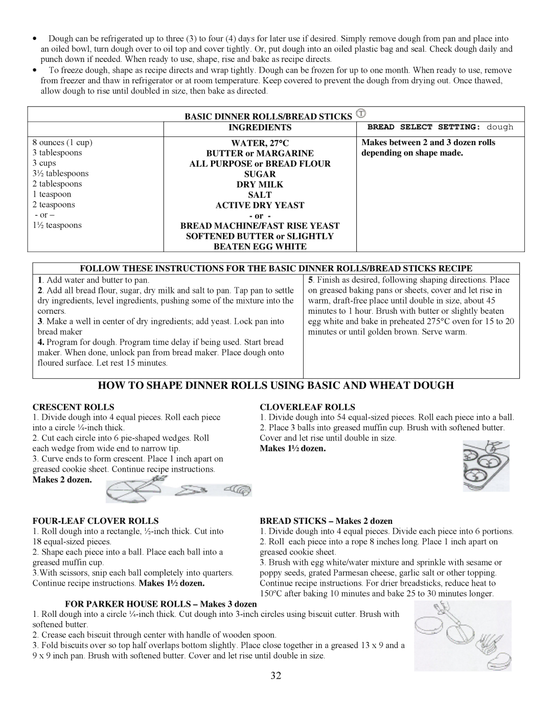 West Bend L5005 HOW to Shape Dinner Rolls Using Basic and Wheat Dough, Basic Dinner ROLLS/BREAD Sticks Ingredients 