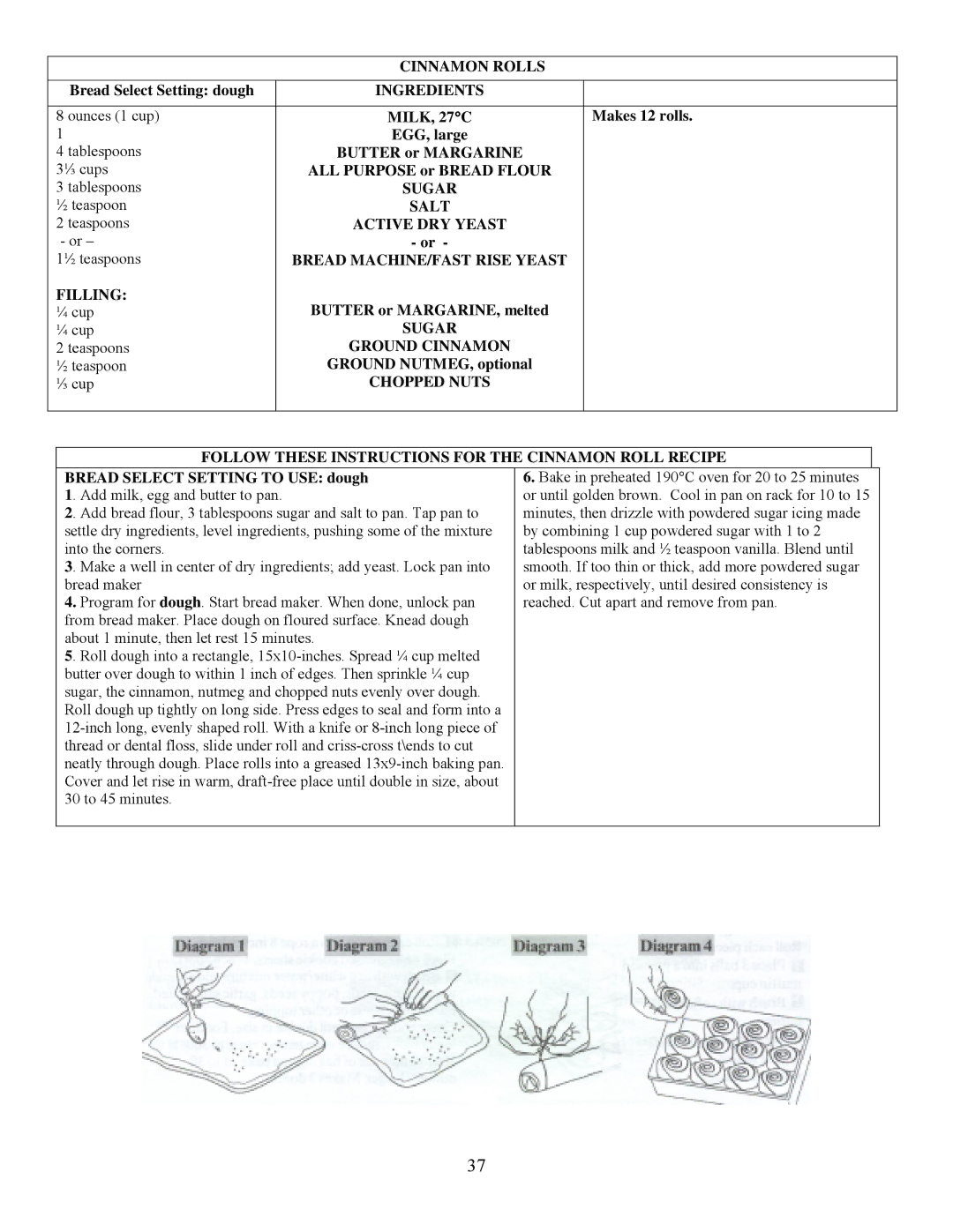 West Bend L5005 important safety instructions Cinnamon Rolls, Bread MACHINE/FAST Rise Yeast Filling 