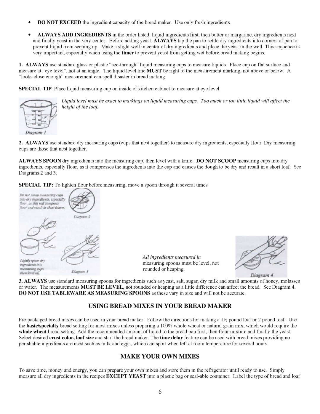 West Bend L5005 important safety instructions Using Bread Mixes in Your Bread Maker, Make Your OWN Mixes 