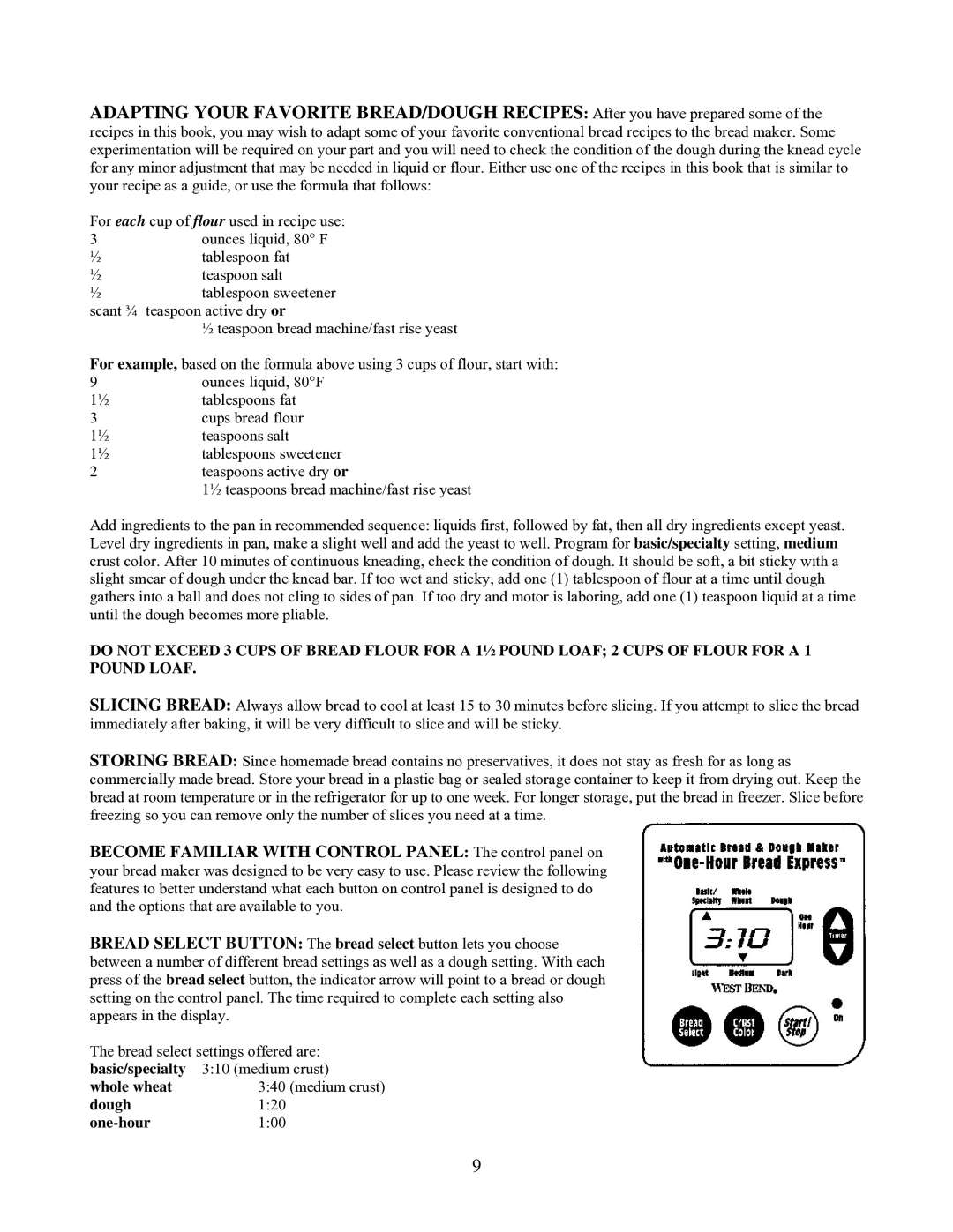 West Bend L5141 manual Dough120 One-hour100 