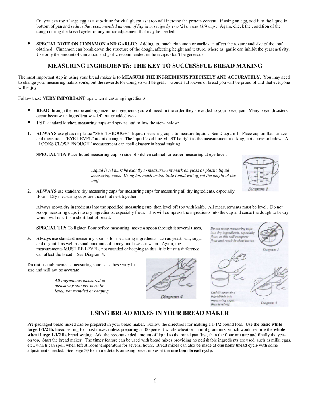 West Bend L5203 quick start Measuring Ingredients the KEY to Successful Bread Making, Using Bread Mixes in Your Bread Maker 