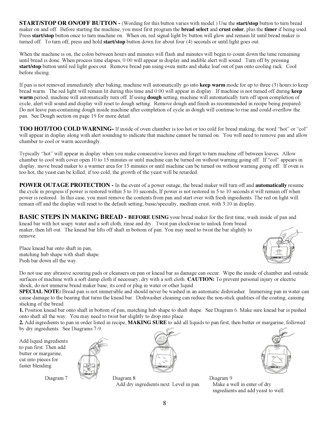 West Bend L5231 important safety instructions Ingredients and add yeast to well 