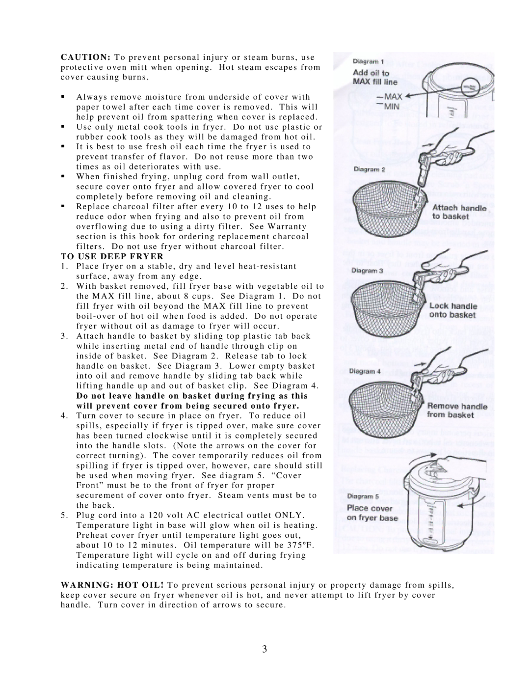 West Bend L5262 instruction manual To USE Deep Fryer 