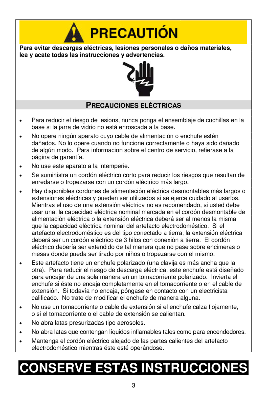 West Bend 77201, L5555B instruction manual Conserve Estas Instrucciones, Precauciones Eléctricas 