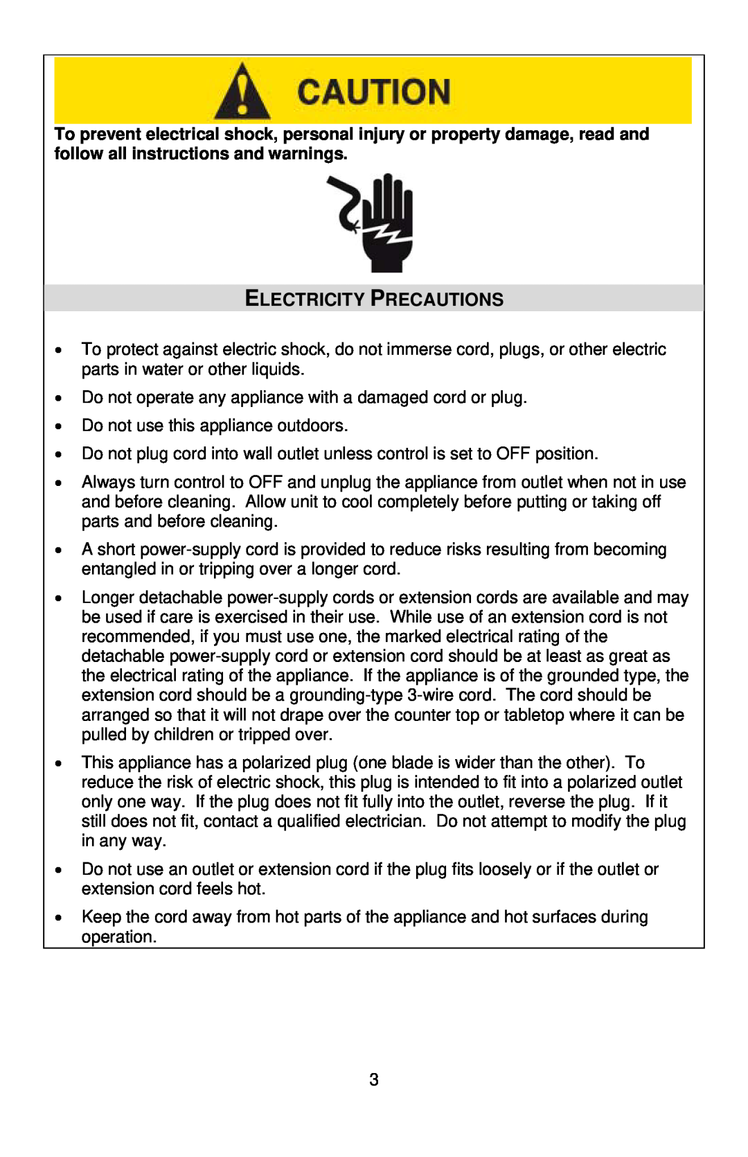 West Bend 6111, L5556B instruction manual Electricity Precautions 