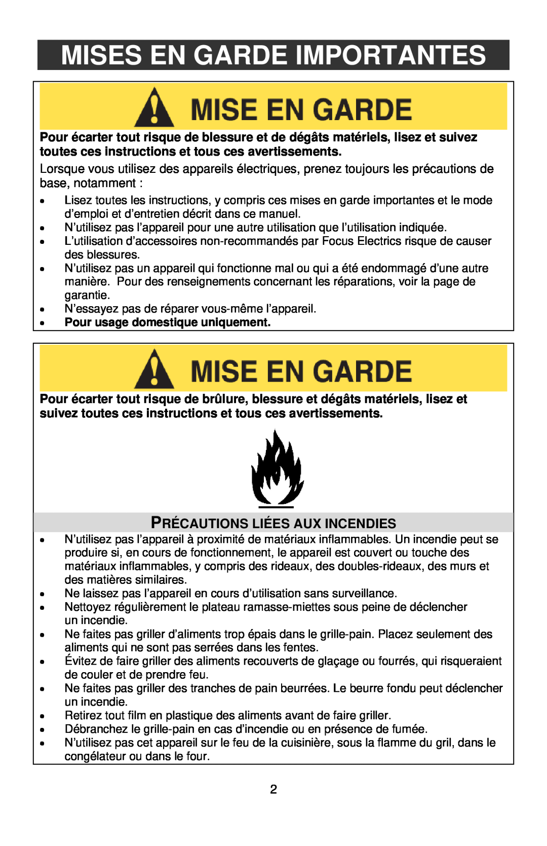 West Bend L5559C instruction manual Mises En Garde Importantes, Précautions Liées Aux Incendies 