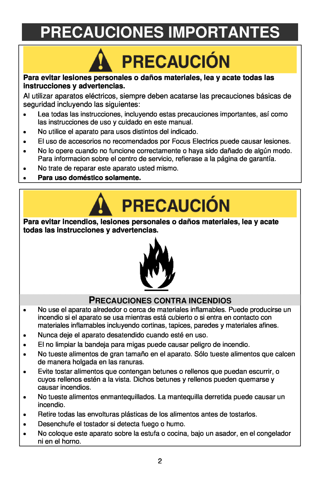 West Bend L5559C instruction manual Precauciones Importantes, Precauciones Contra Incendios 