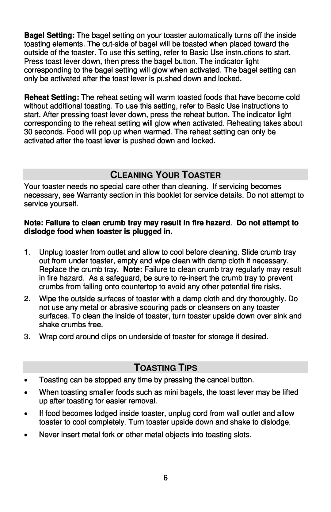 West Bend L5559C instruction manual Cleaning Your Toaster, Toasting Tips 