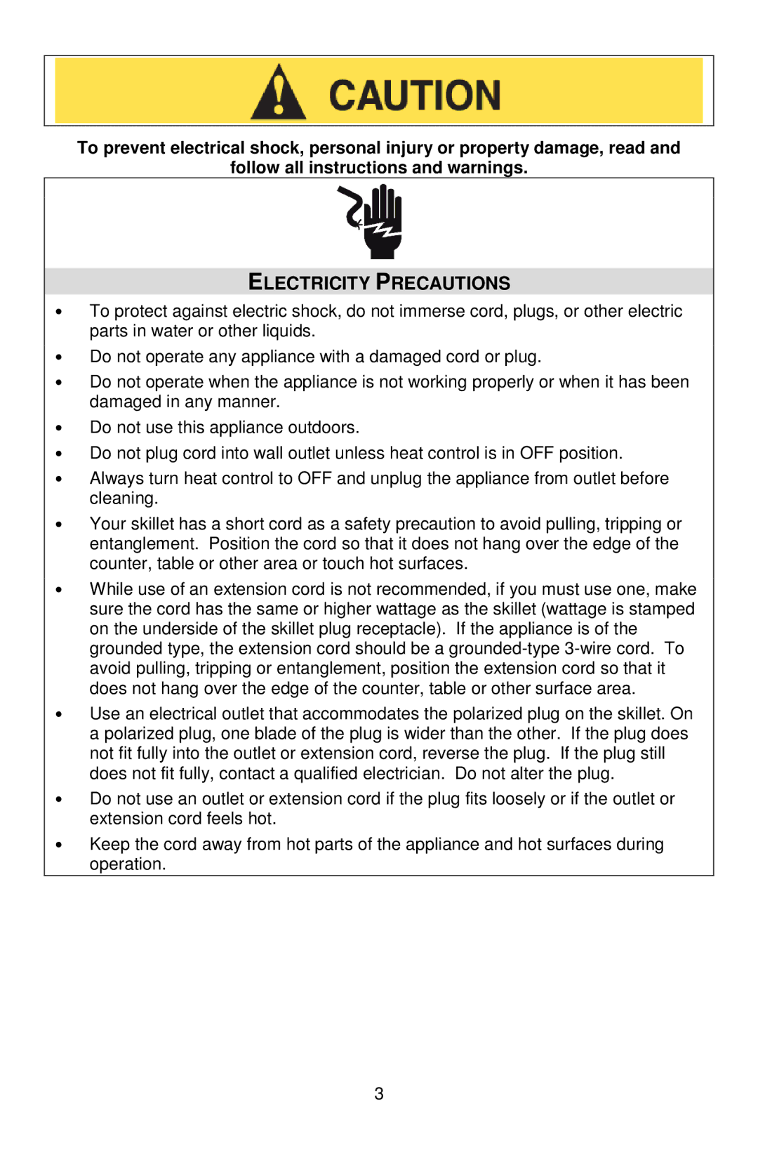 West Bend L5571D instruction manual Electricity Precautions 