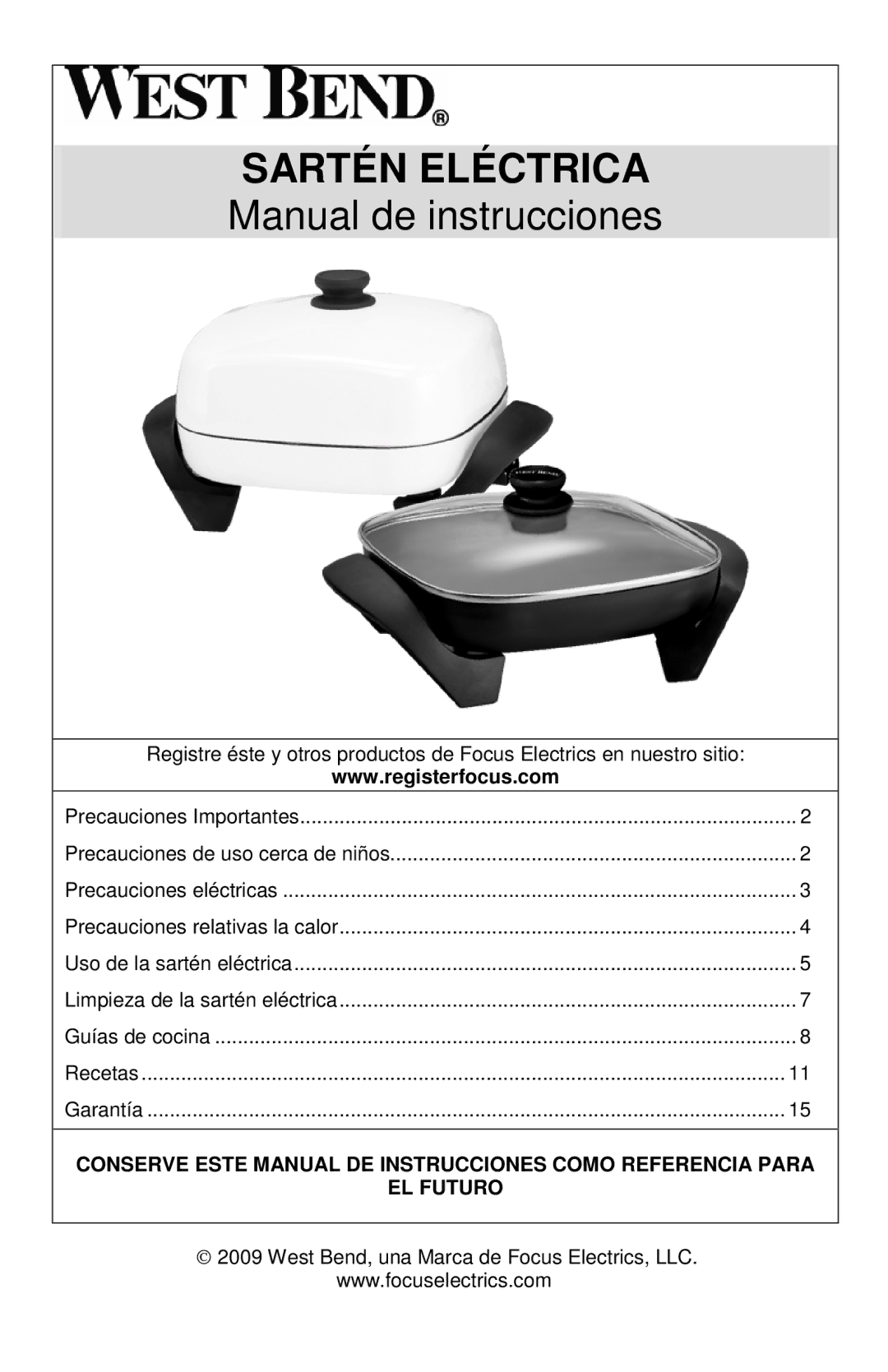 West Bend L5571D instruction manual Sartén Eléctrica 