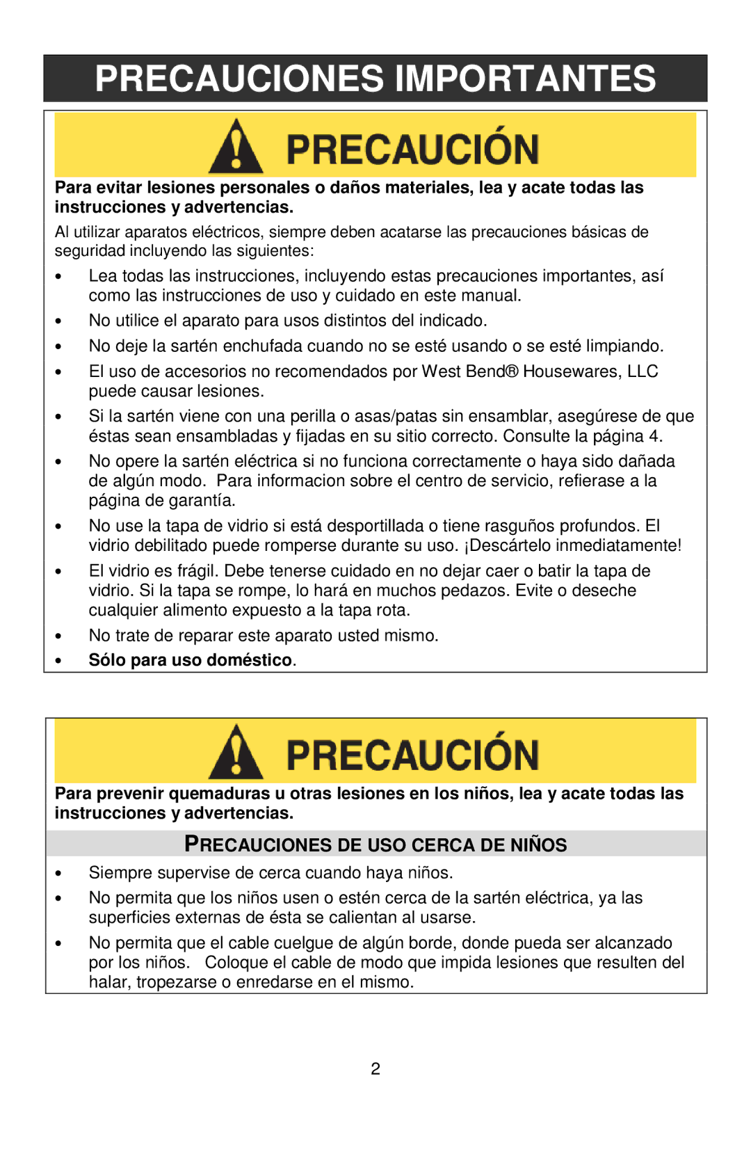 West Bend L5571D instruction manual Precauciones Importantes, Precauciones DE USO Cerca DE Niños 