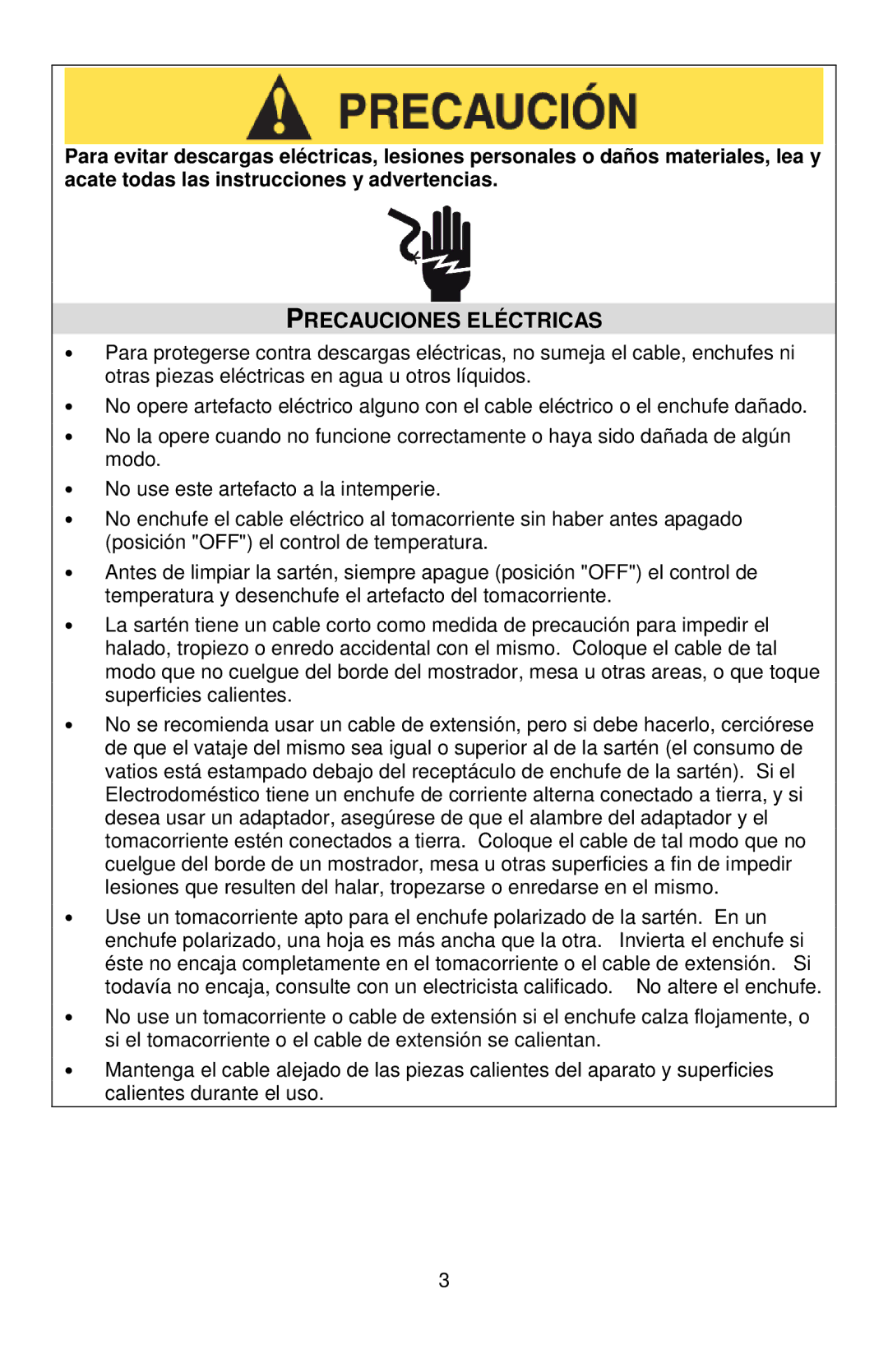 West Bend L5571D instruction manual Precauciones Eléctricas 