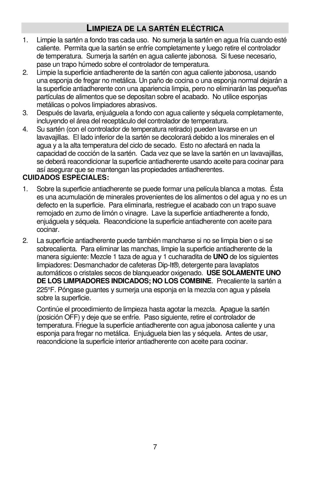 West Bend L5571D instruction manual Limpieza DE LA Sartén Eléctrica, Cuidados Especiales 