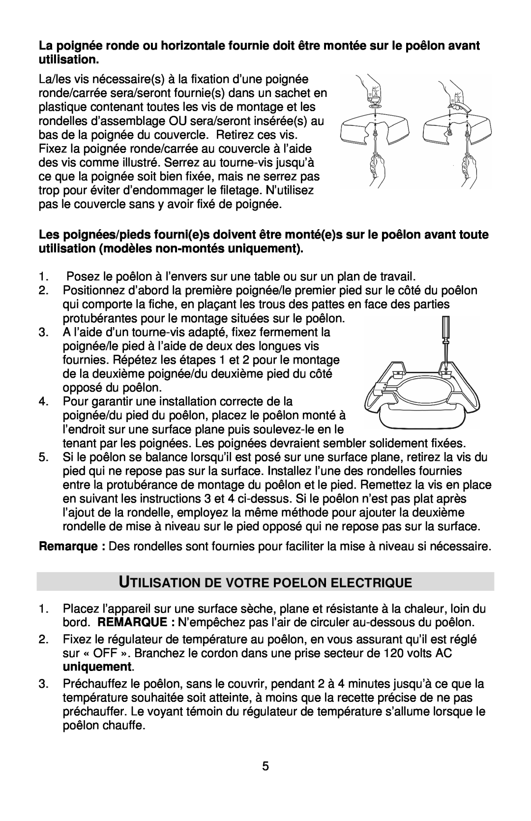 West Bend L5571D instruction manual Utilisation De Votre Poelon Electrique 