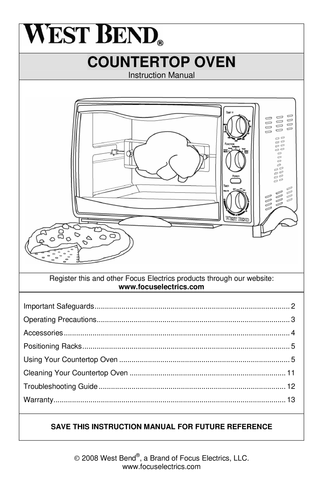 West Bend L5658B instruction manual Countertop Oven 