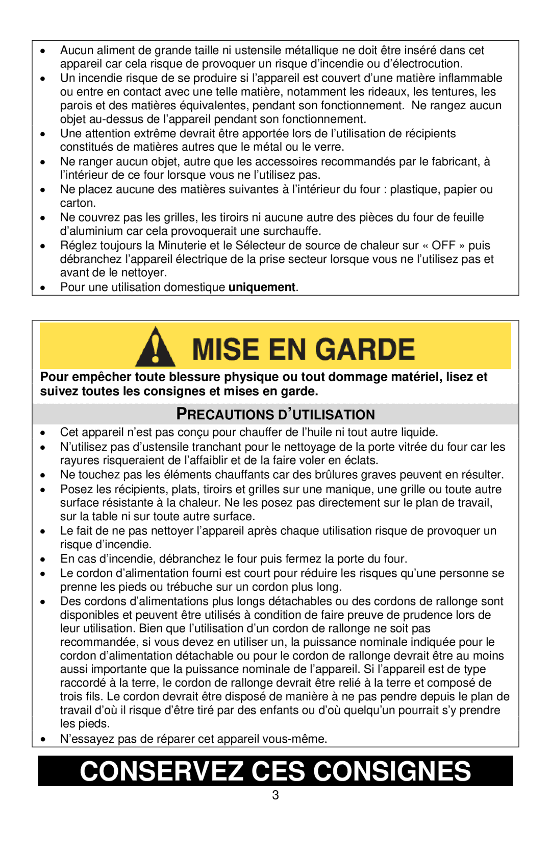 West Bend L5658B instruction manual Conservez CES Consignes, Precautions D’UTILISATION 