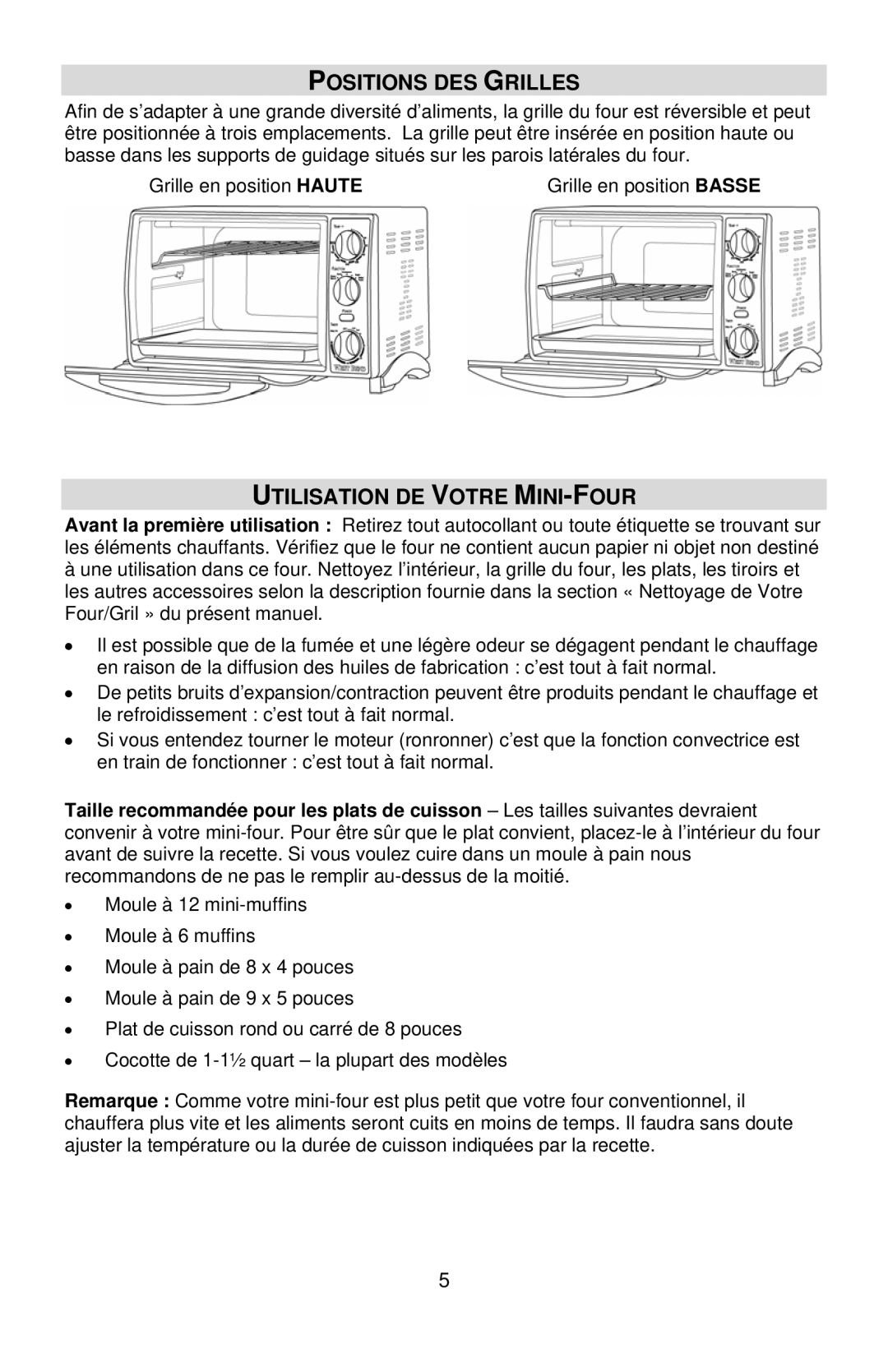 West Bend L5658B instruction manual Positions DES Grilles, Utilisation DE Votre MINI-FOUR 