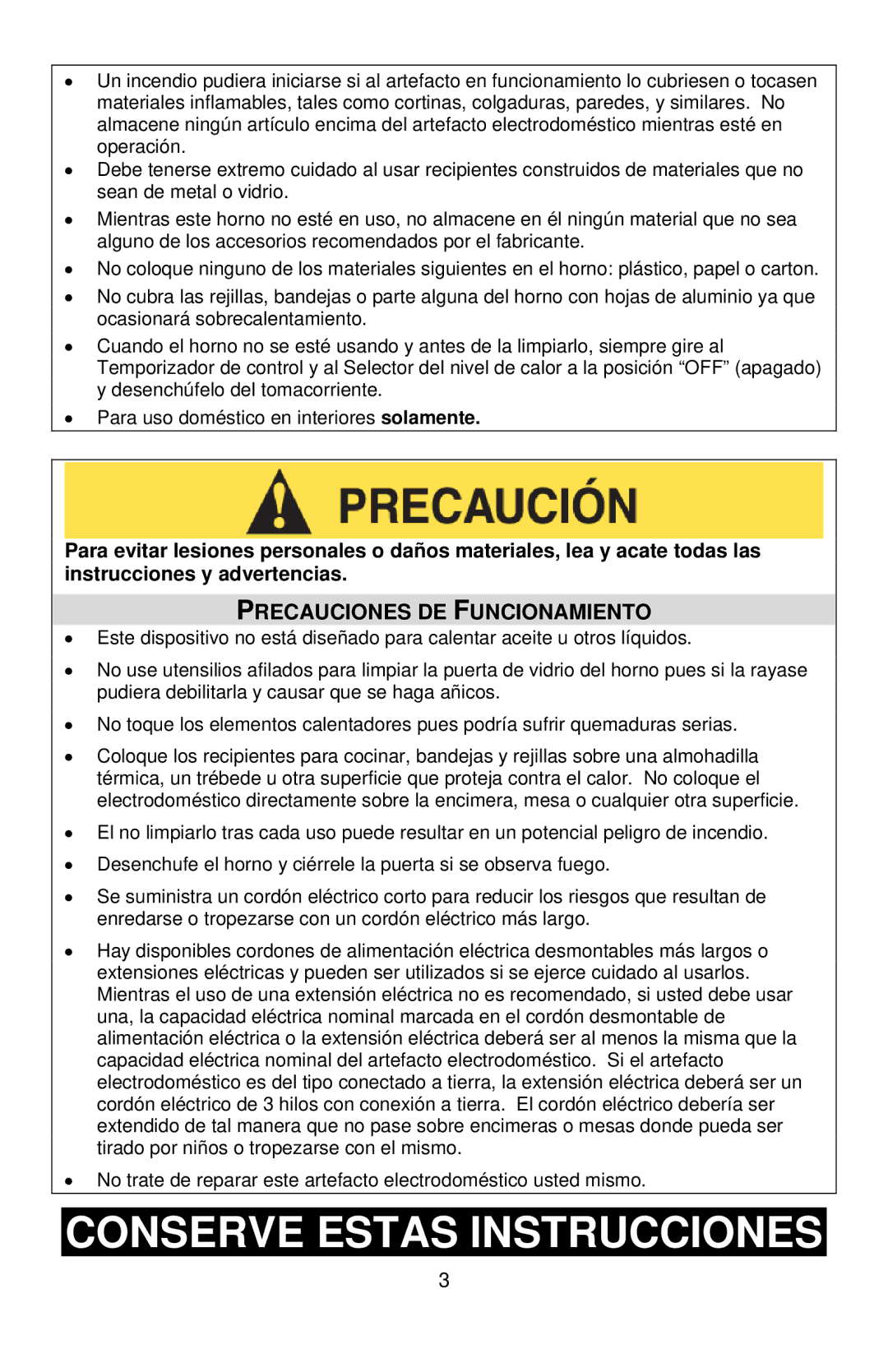 West Bend L5658B instruction manual Conserve Estas Instrucciones, Precauciones DE Funcionamiento 