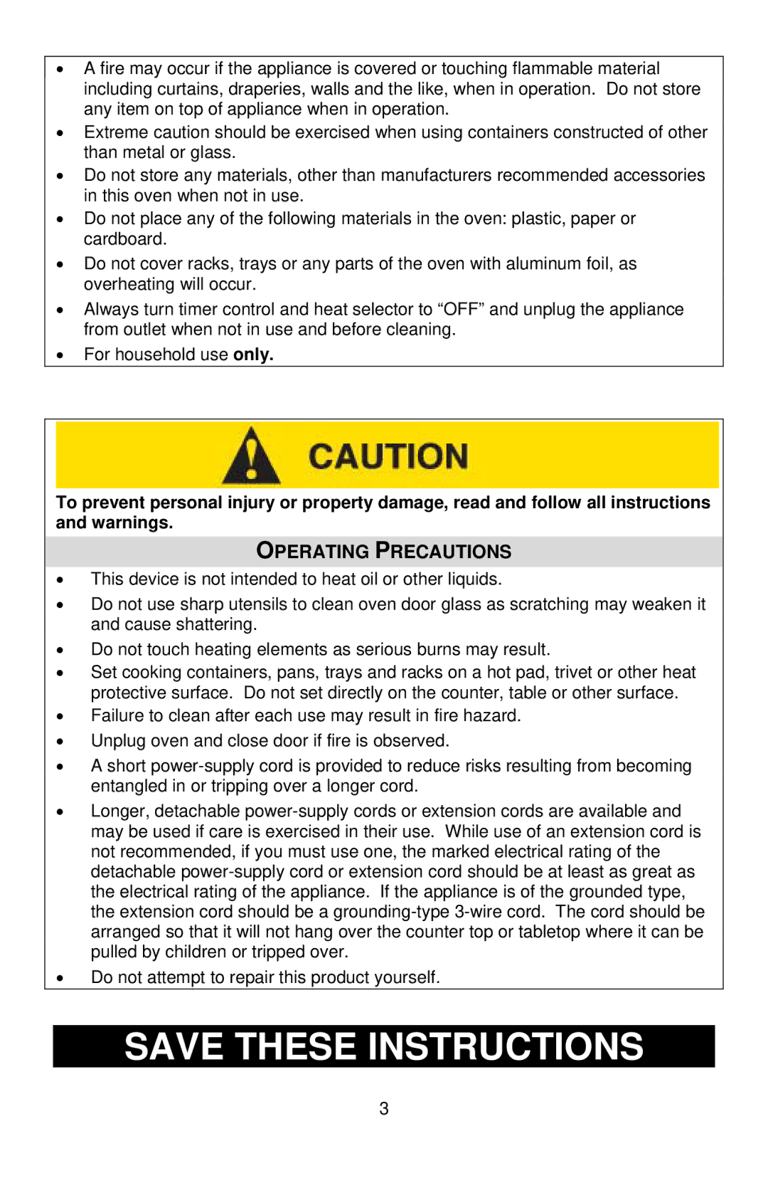 West Bend L5658B instruction manual Operating Precautions 