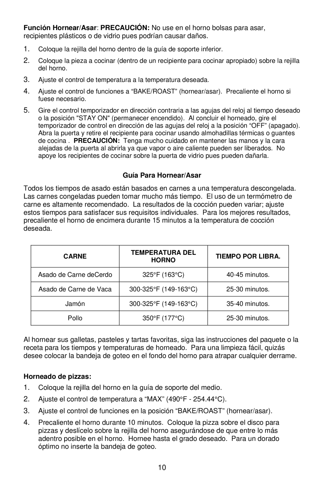 West Bend L5658B instruction manual Guía Para Hornear/Asar, Horneado de pizzas 