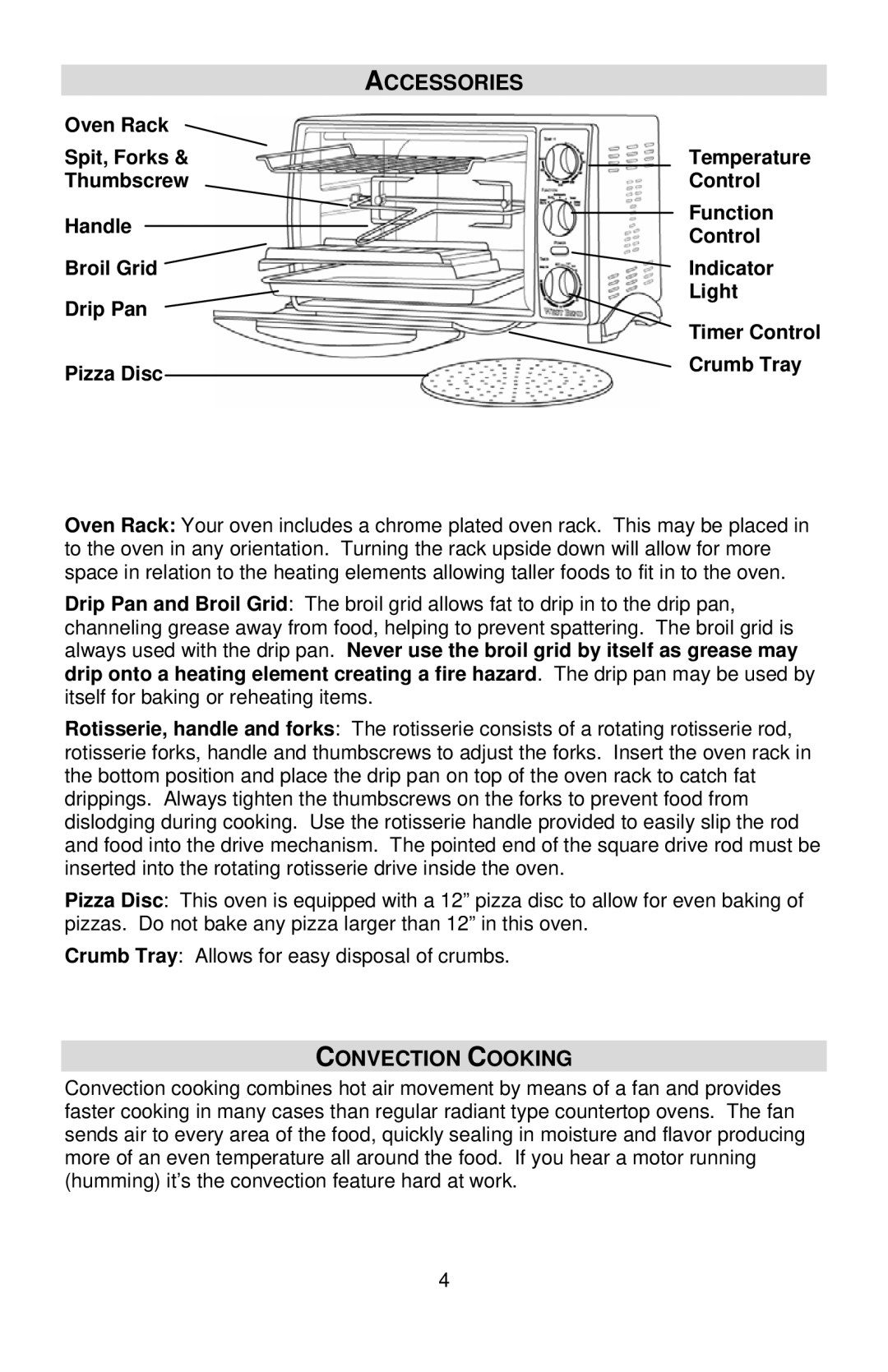 West Bend L5658B instruction manual Accessories, Convection Cooking 