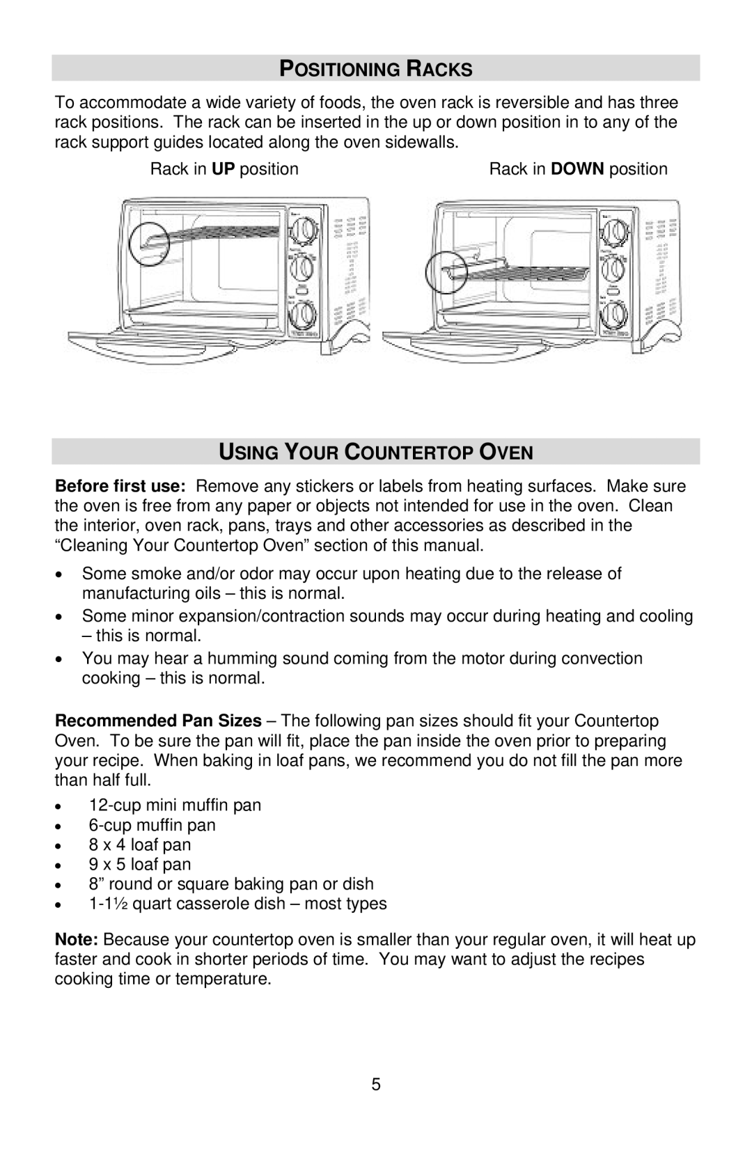 West Bend L5658B instruction manual Positioning Racks, Using Your Countertop Oven 