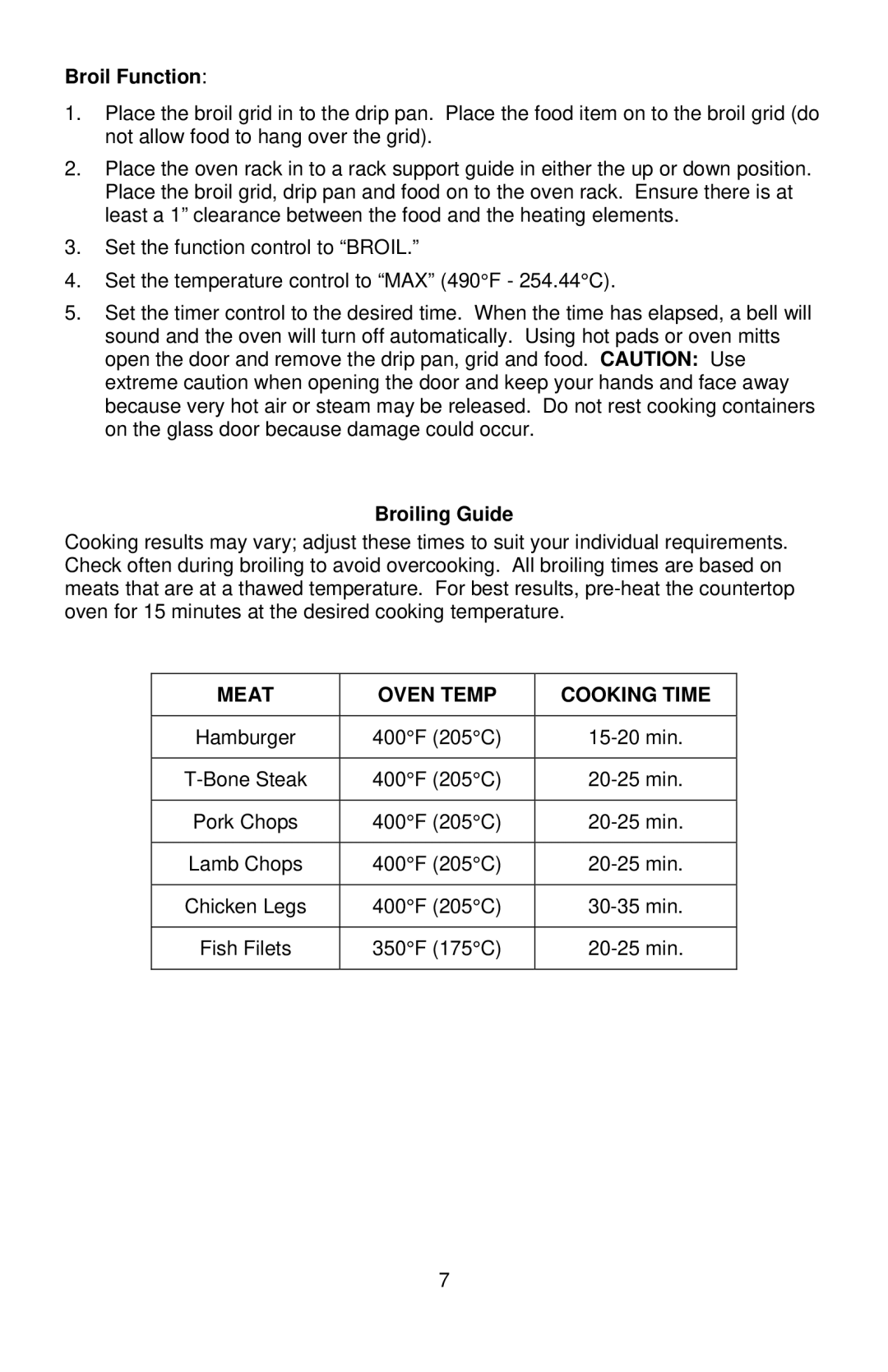 West Bend L5658B instruction manual Broil Function, Broiling Guide 