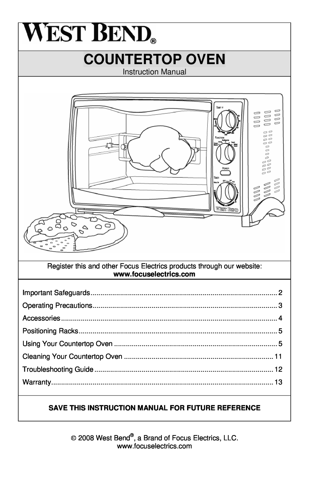 West Bend L5658B instruction manual Countertop Oven, Instruction Manual 