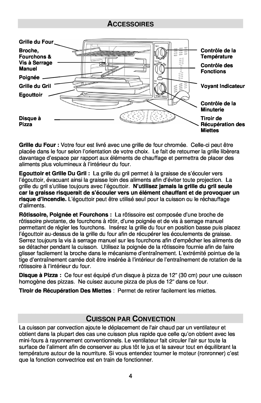 West Bend L5658B instruction manual Accessoires, Cuisson Par Convection 
