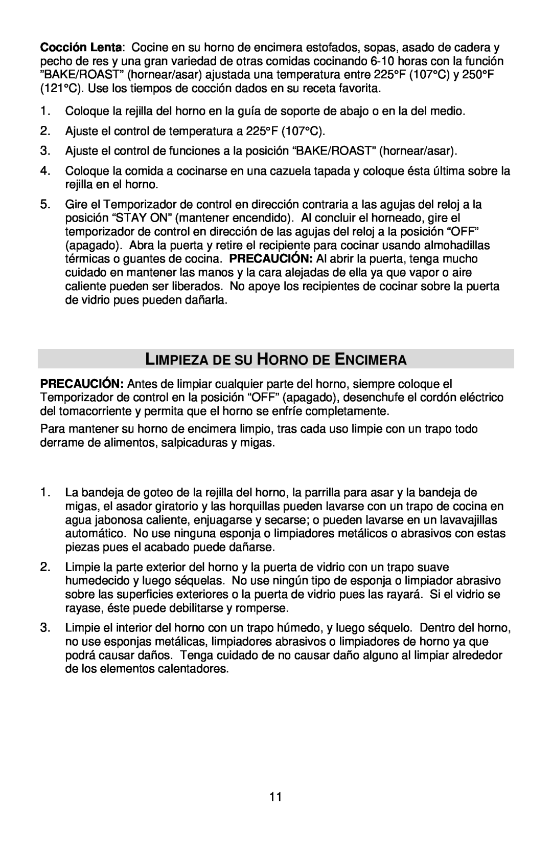West Bend L5658B instruction manual Limpieza De Su Horno De Encimera 