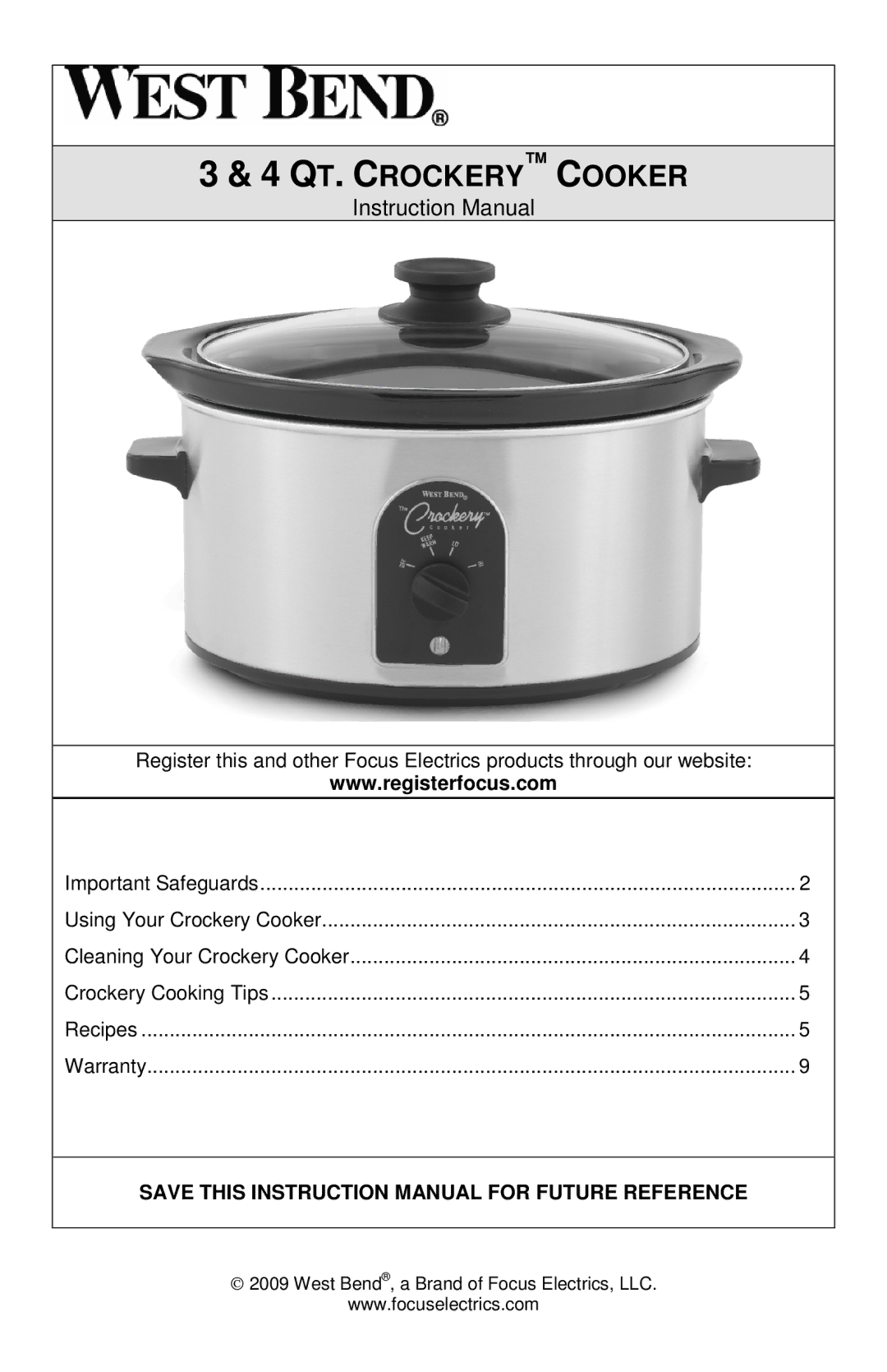 West Bend L5661A instruction manual QT. Crockery Cooker 