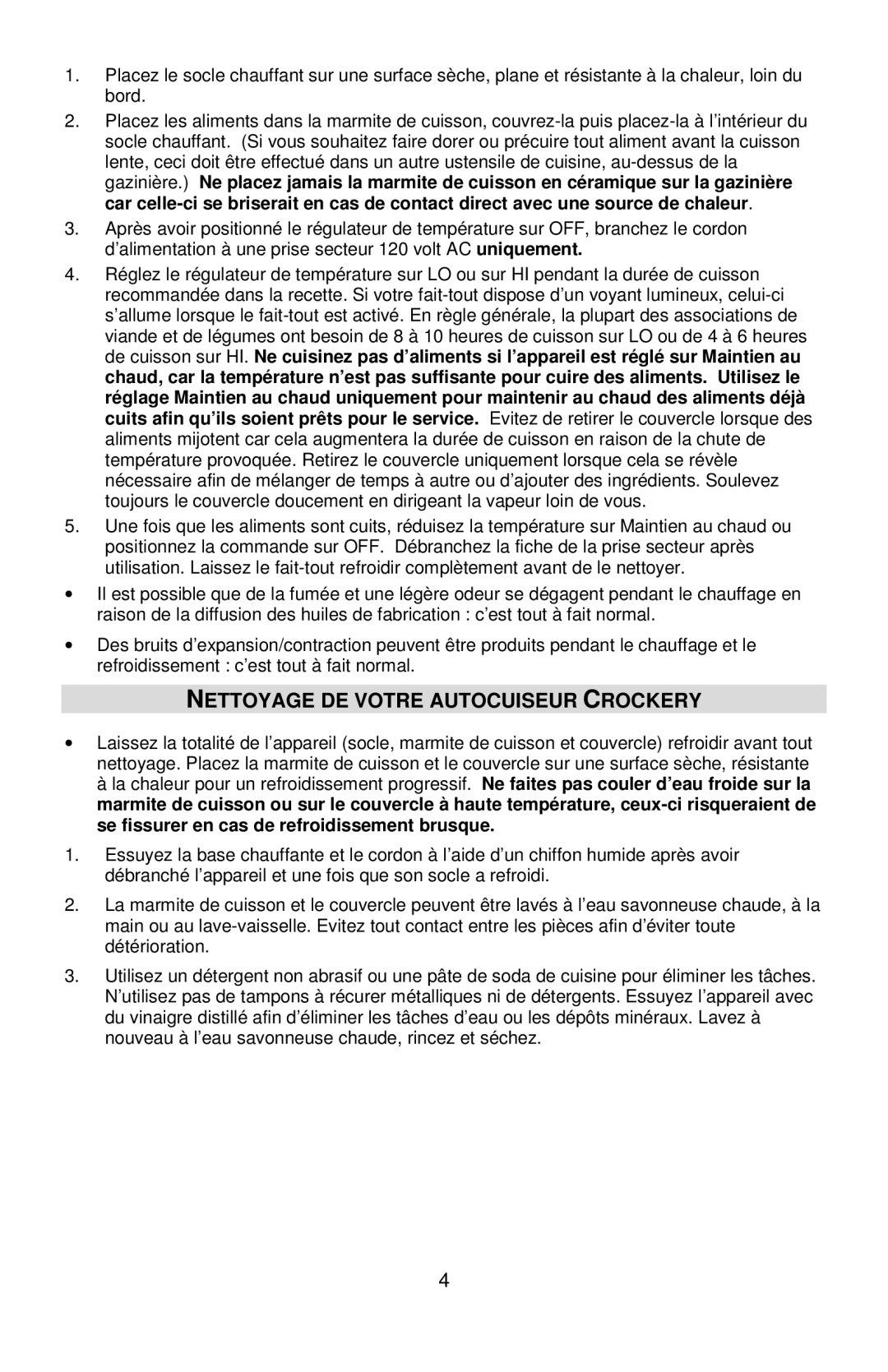 West Bend L5661A instruction manual Nettoyage DE Votre Autocuiseur Crockery 