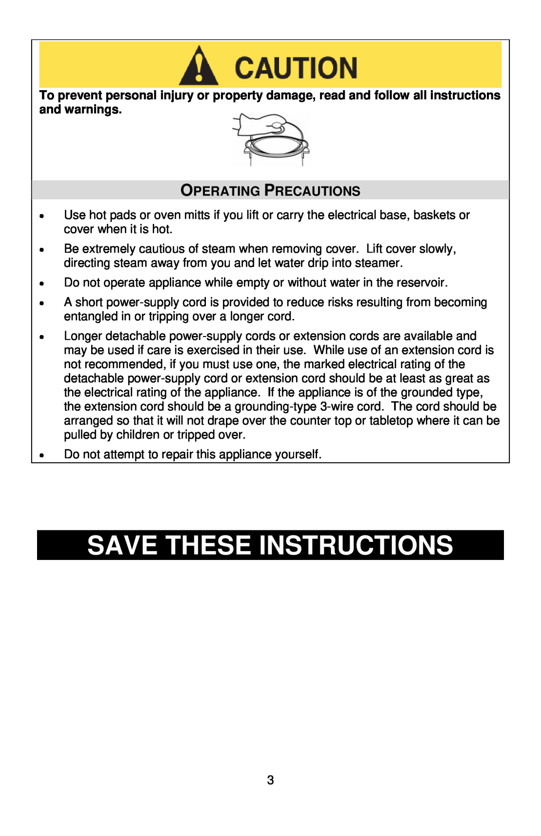 West Bend 86604, L5674B instruction manual Save These Instructions, Operating Precautions 