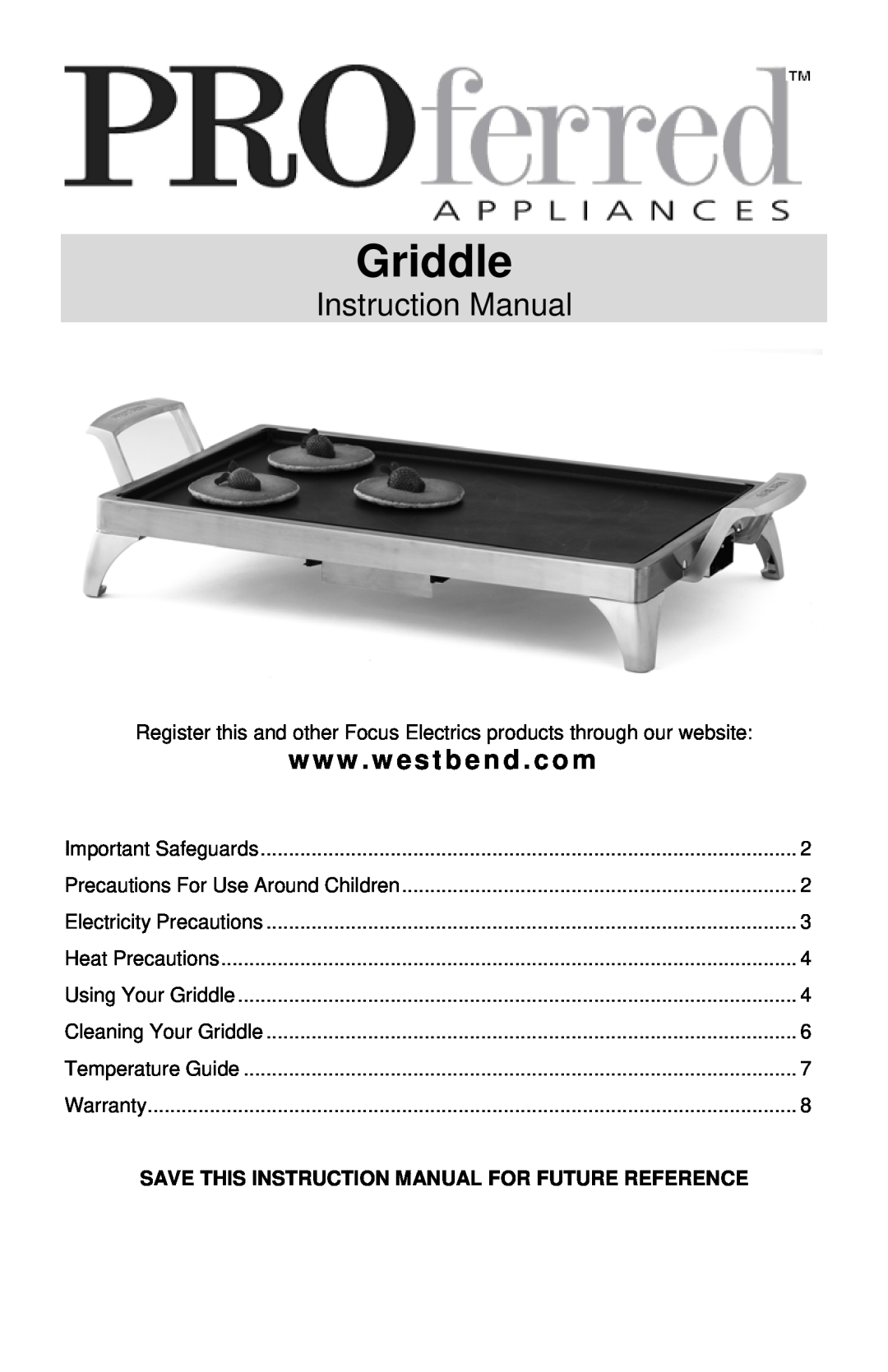 West Bend 79012, L5687 instruction manual Griddle, www . westbend . com 