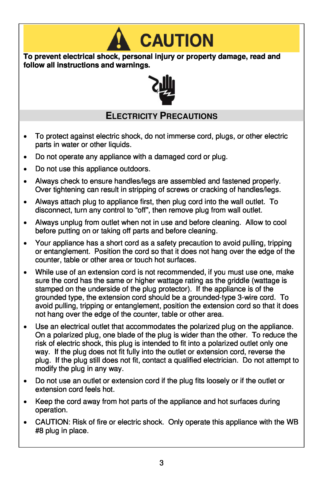 West Bend 79012, L5687 instruction manual Electricity Precautions 