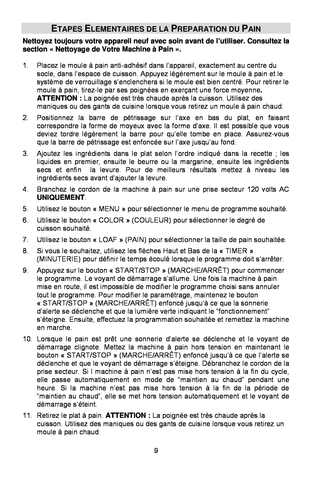 West Bend L5689A instruction manual Etapes Elementaires De La Preparation Du Pain 