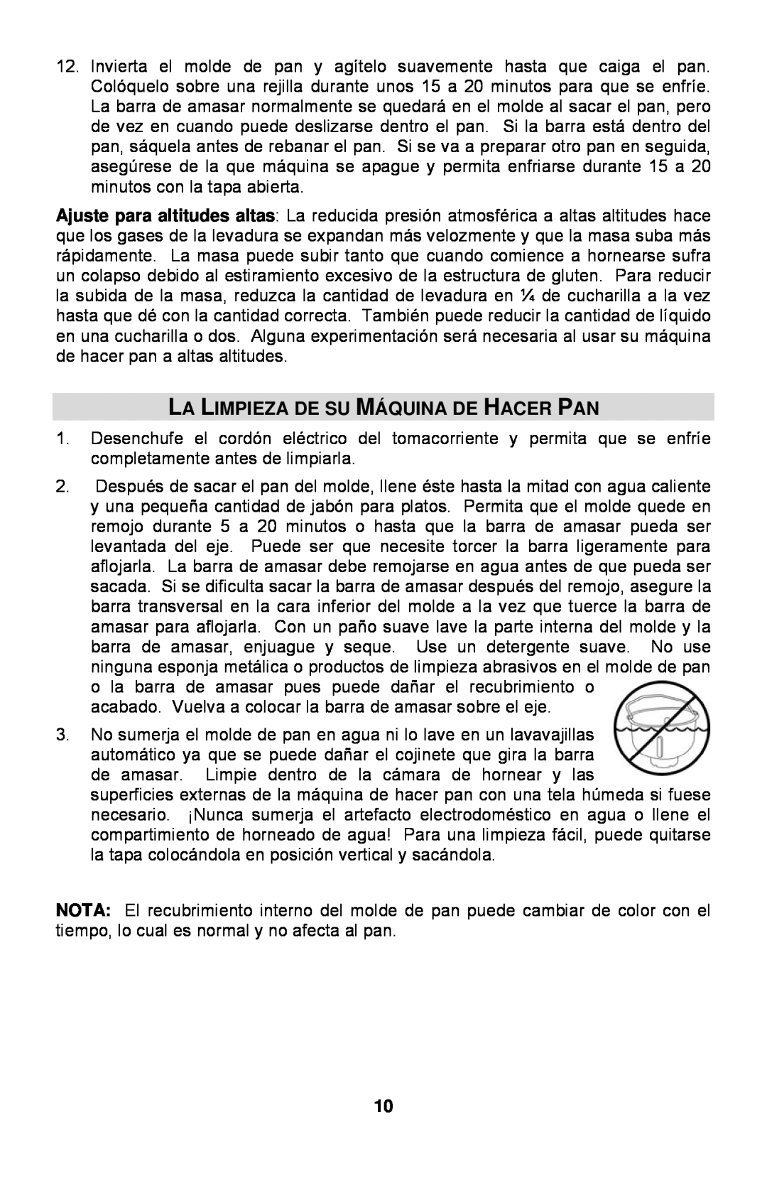 West Bend L5689A instruction manual La Limpieza De Su Máquina De Hacer Pan 