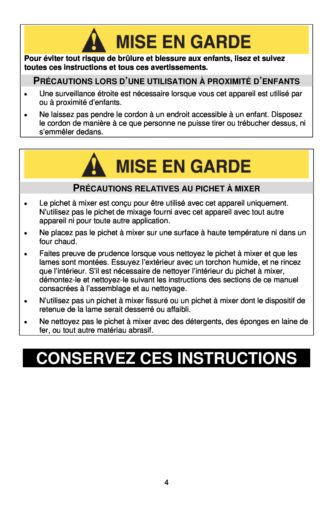 West Bend L5700 instruction manual Conservez Ces Instructions, Précautions Relatives Au Pichet À Mixer 