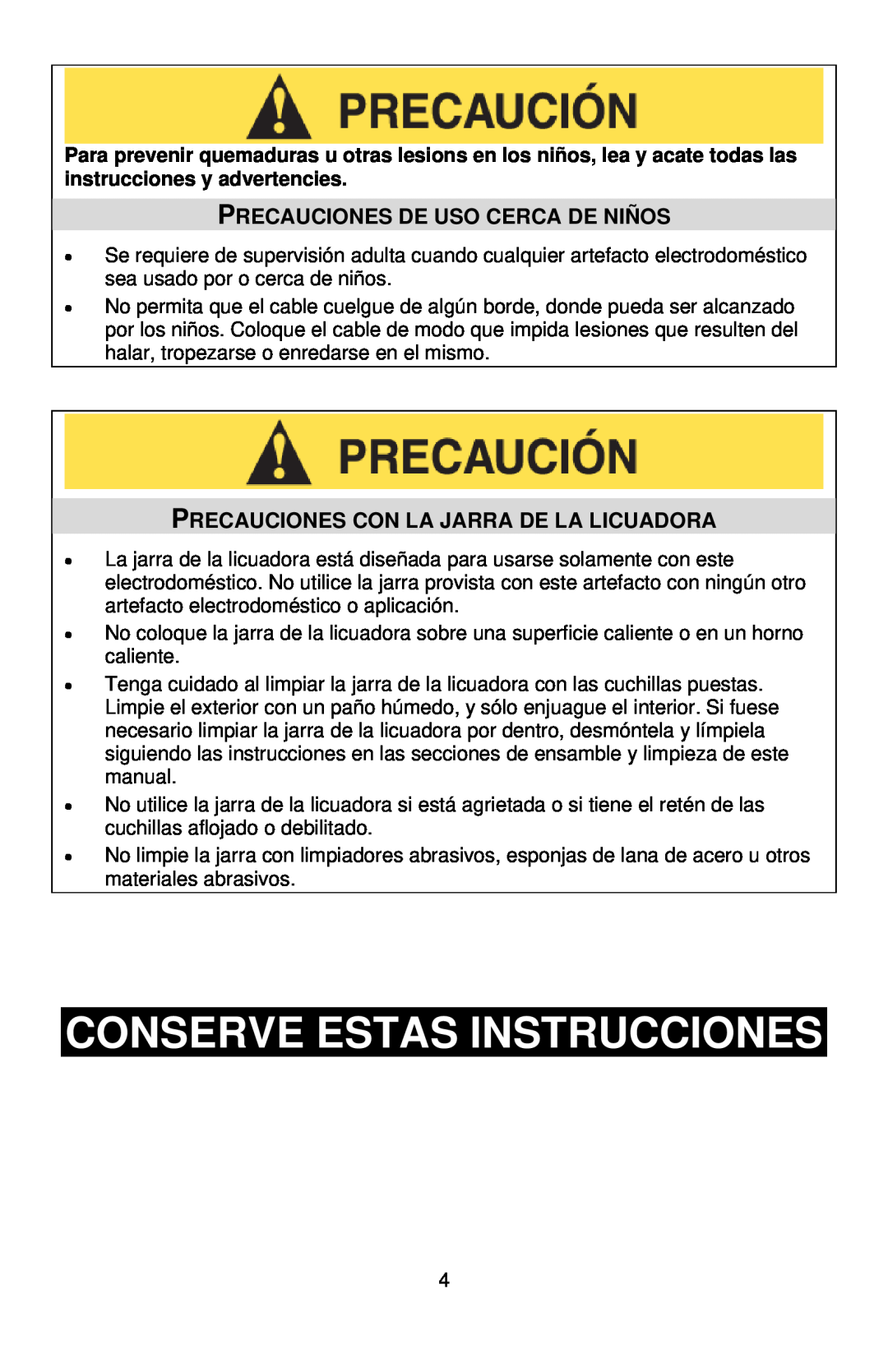West Bend L5700 instruction manual Conserve Estas Instrucciones, Precauciones De Uso Cerca De Niños 