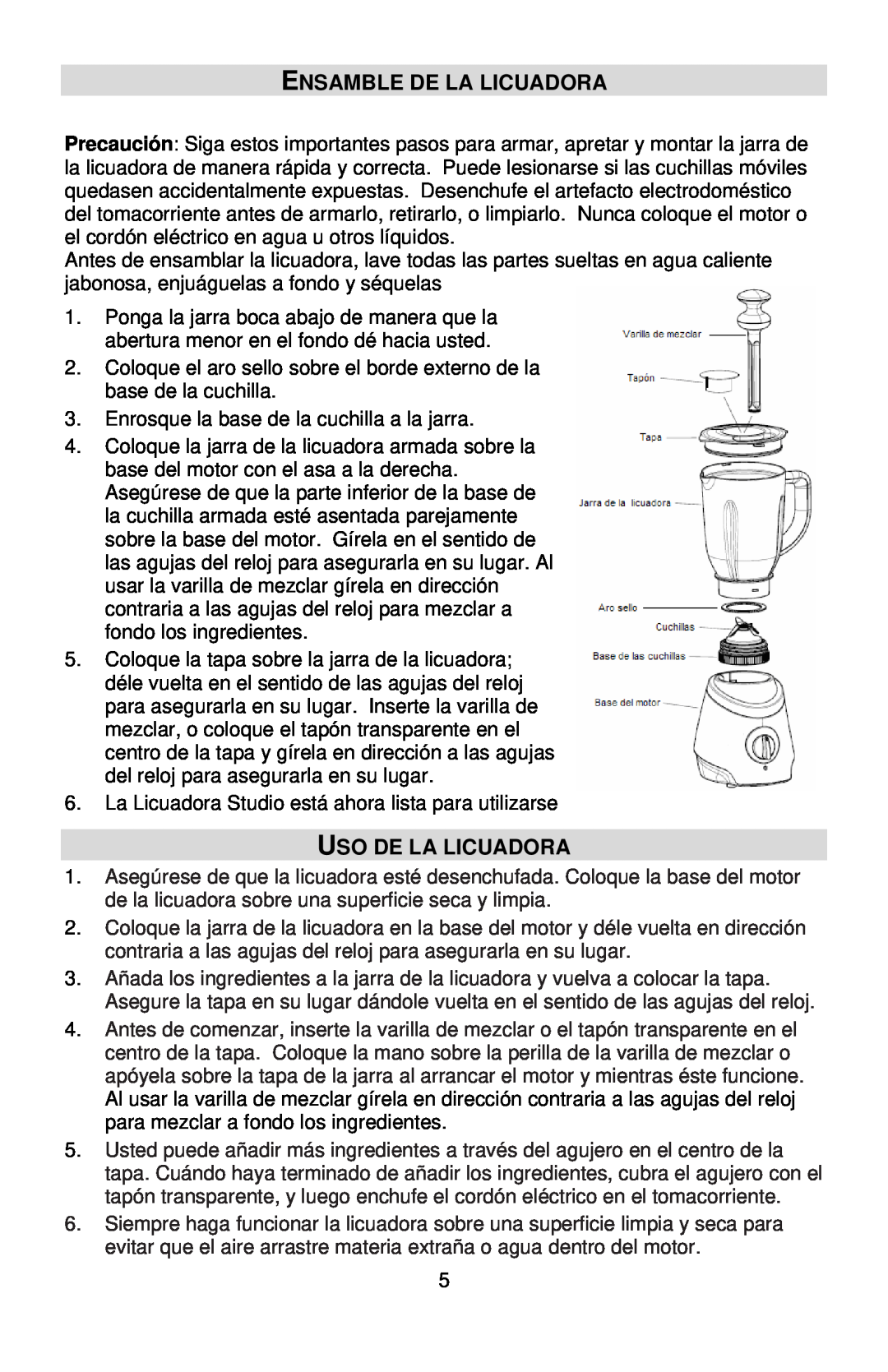 West Bend L5700 instruction manual Ensamble De La Licuadora, Uso De La Licuadora 