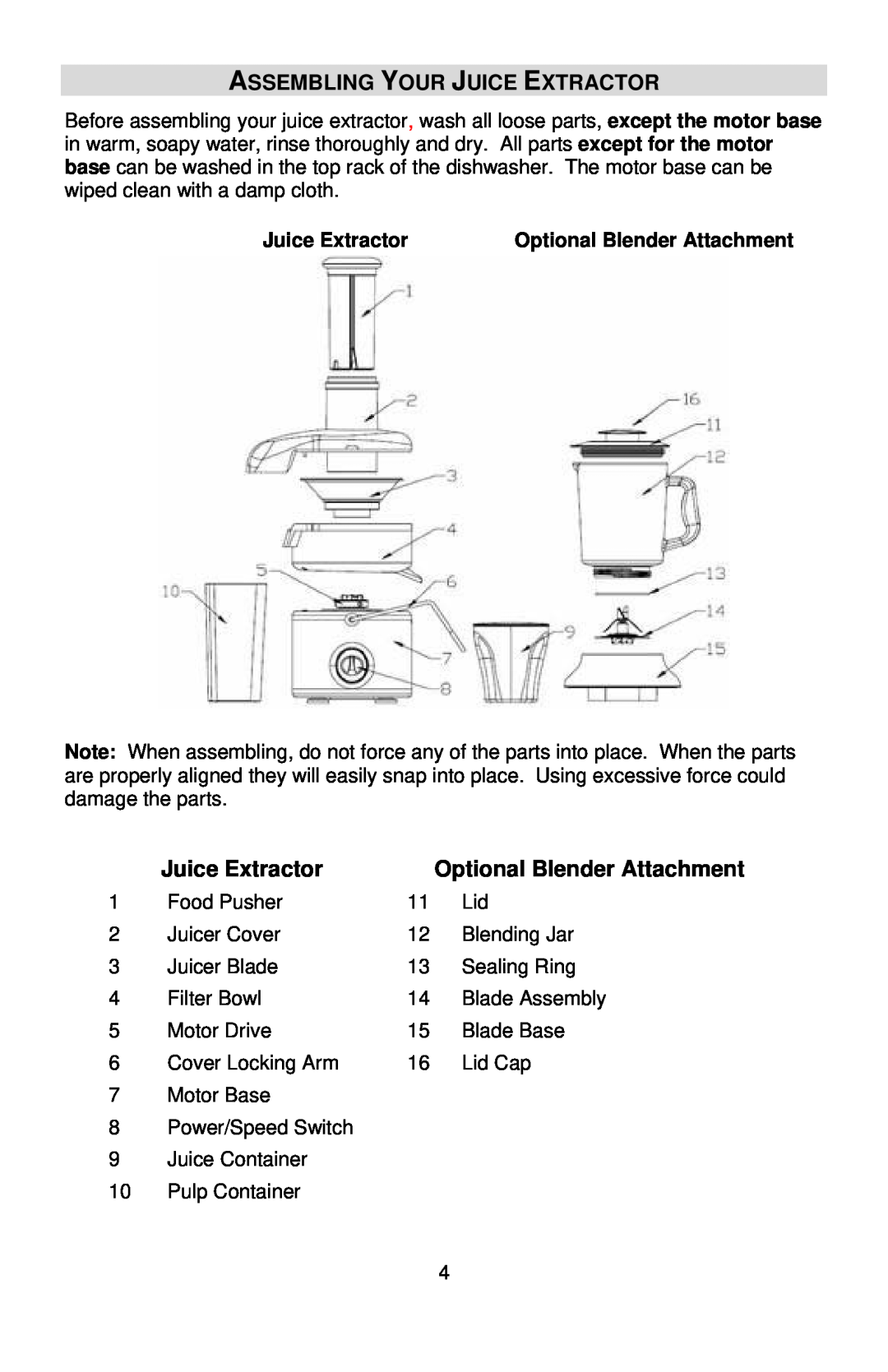 West Bend L5711A, 7000 instruction manual Assembling Your Juice Extractor, Optional Blender Attachment 