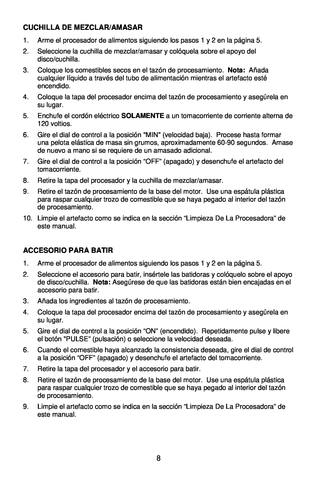 West Bend L5747, PRFP1000 instruction manual Cuchilla De Mezclar/Amasar, Accesorio Para Batir 