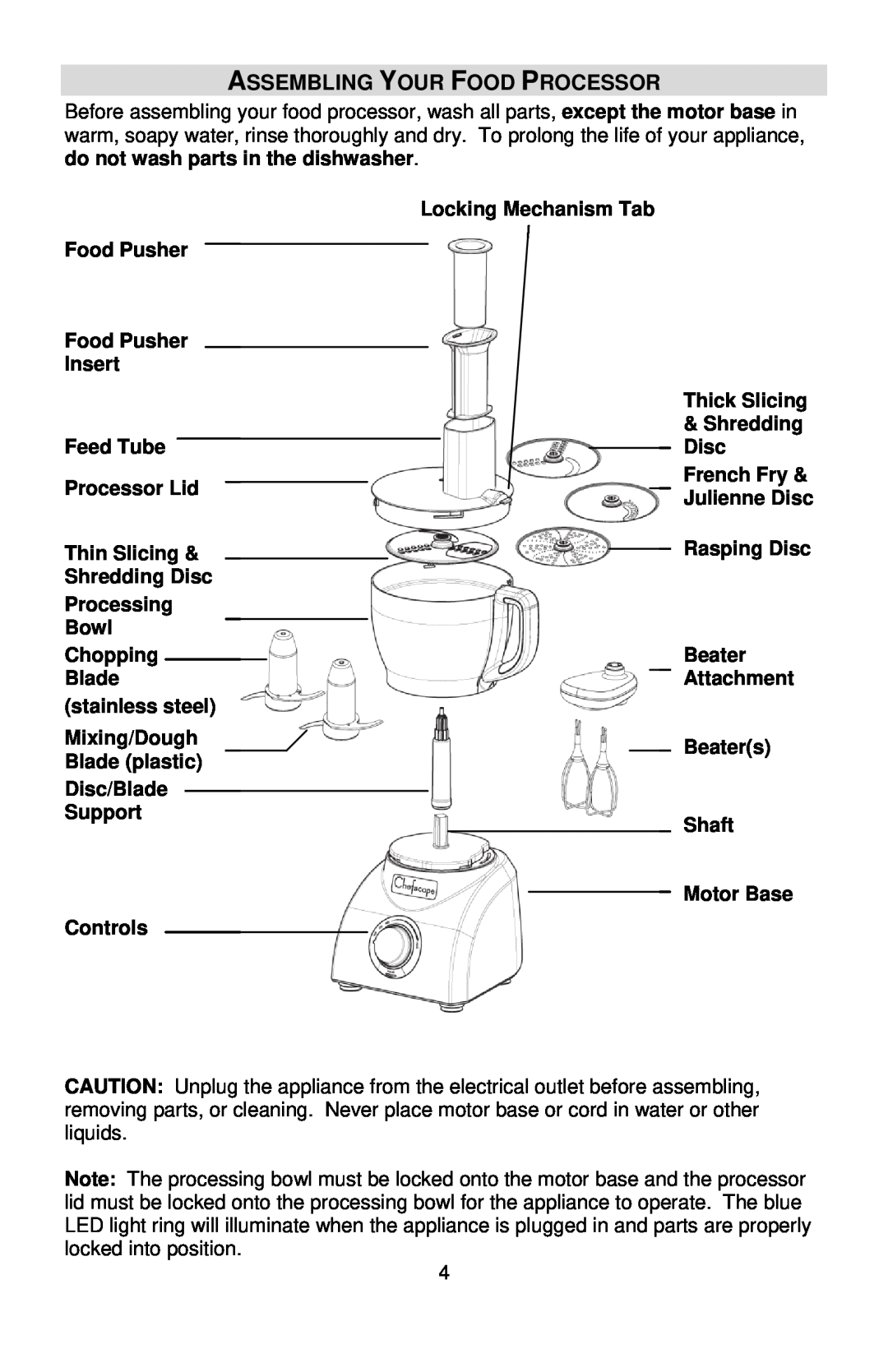 West Bend L5747, PRFP1000 Assembling Your Food Processor, Food Pusher Food Pusher Insert Feed Tube, Controls 