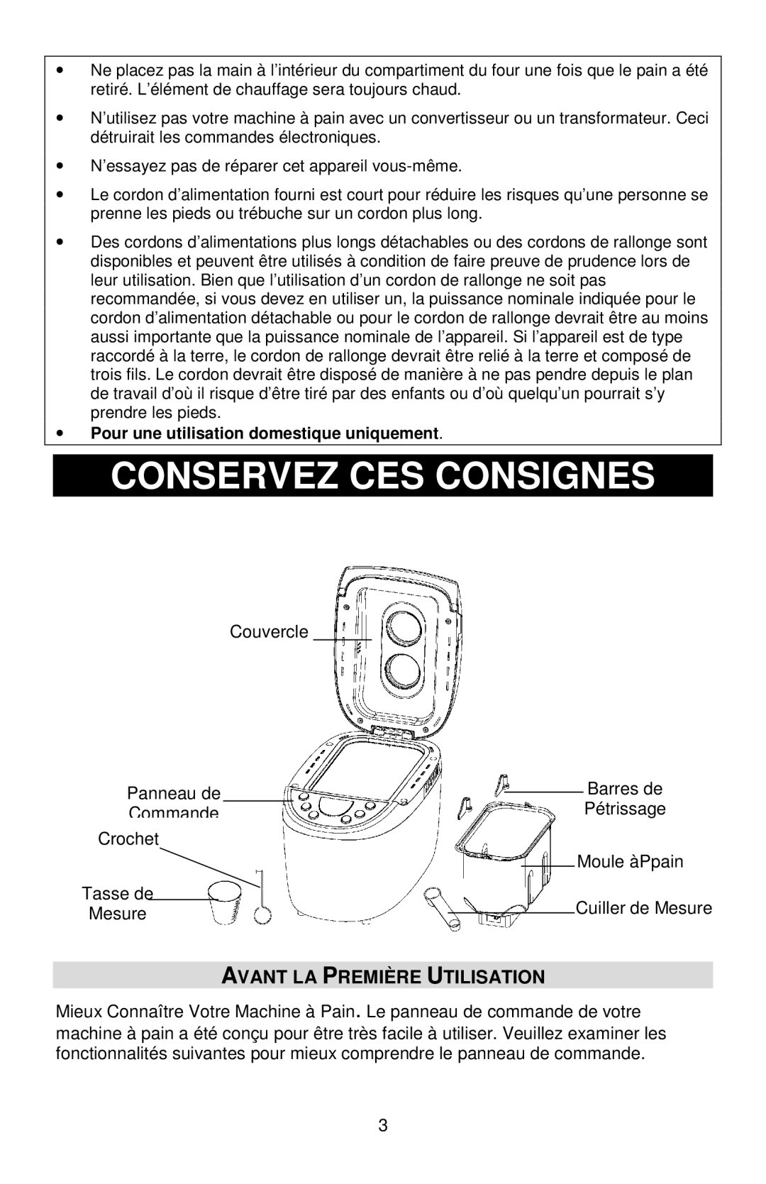 West Bend L5778C instruction manual Avant LA Première Utilisation, Pour une utilisation domestique uniquement 