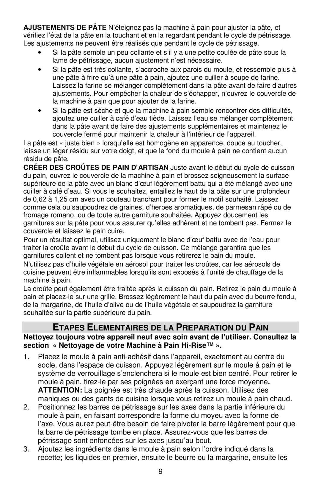 West Bend L5778C instruction manual Etapes Elementaires DE LA Preparation DU Pain 