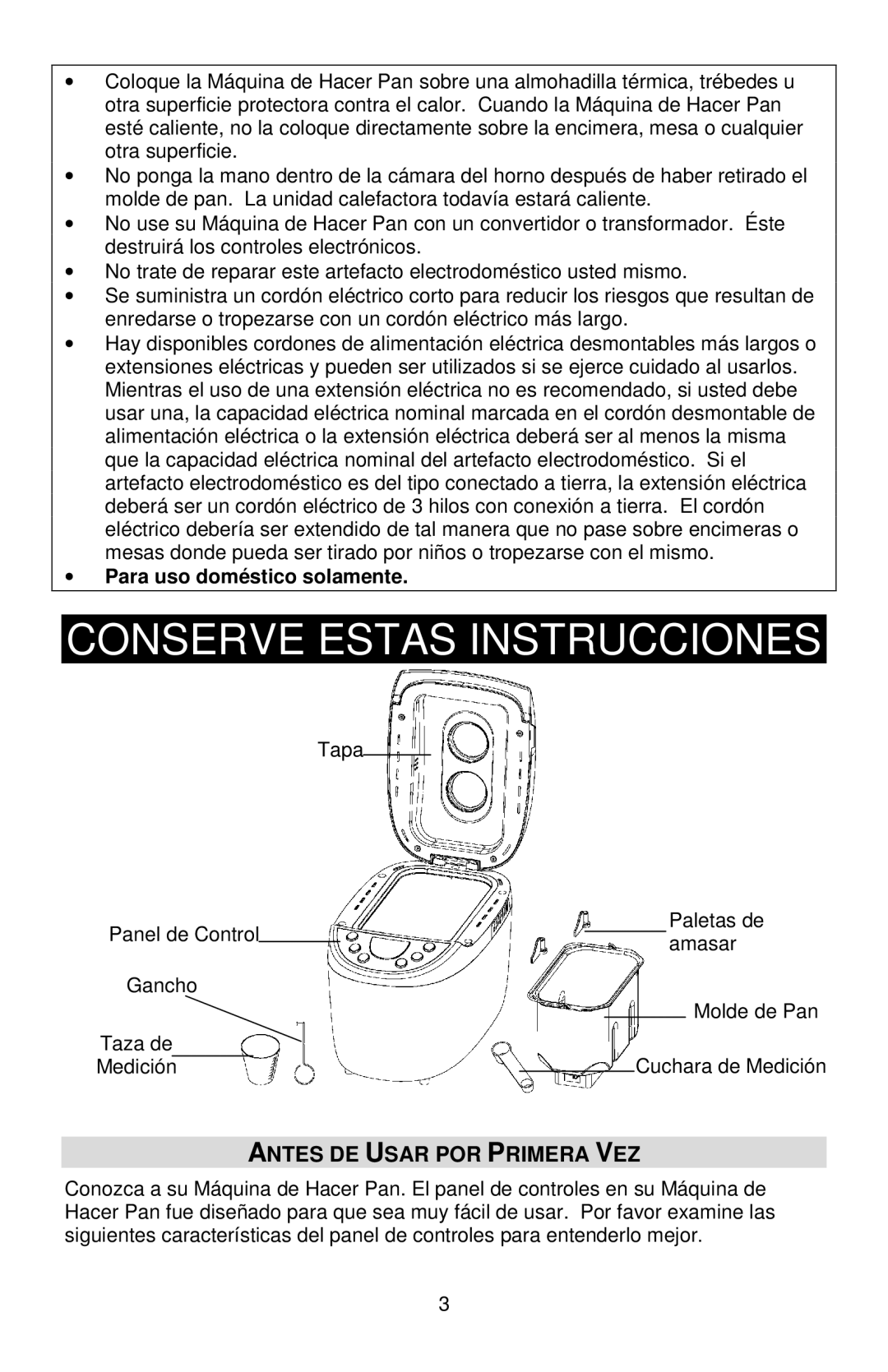 West Bend L5778C instruction manual Antes DE Usar POR Primera VEZ, Para uso doméstico solamente 