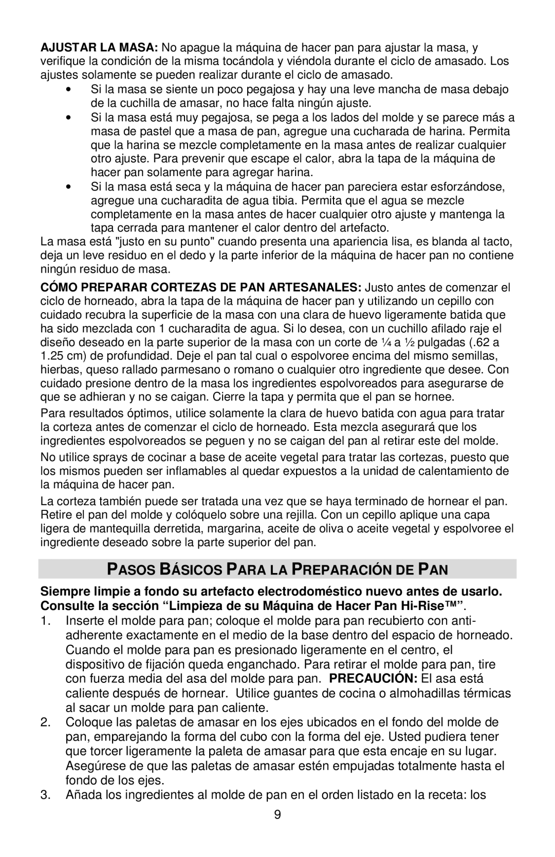 West Bend L5778C instruction manual Pasos Básicos Para LA Preparación DE PAN 