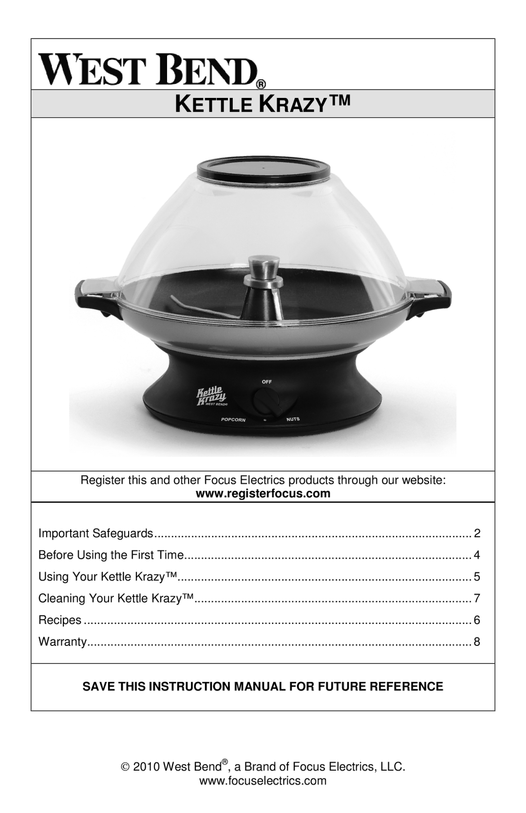 West Bend 82386, L5781A warranty Kettle Krazy 