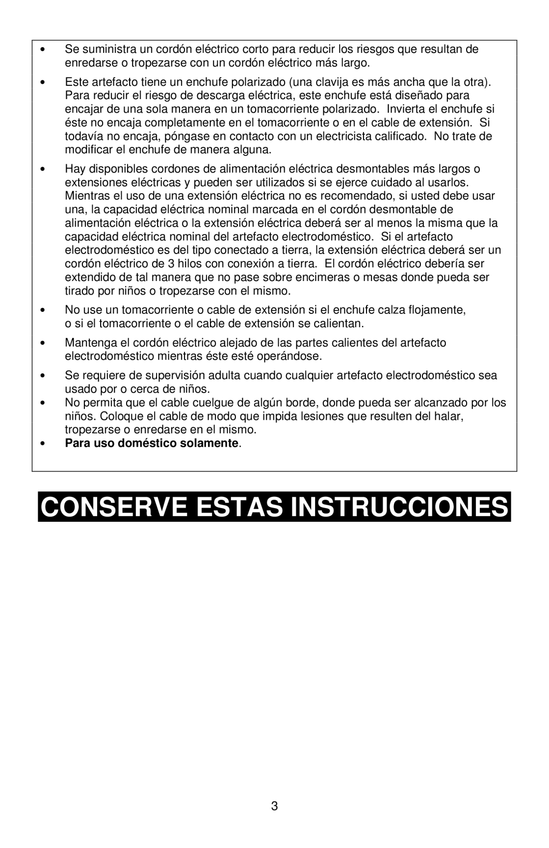 West Bend 82386, L5781A warranty Conserve Estas Instrucciones, Para uso doméstico solamente 