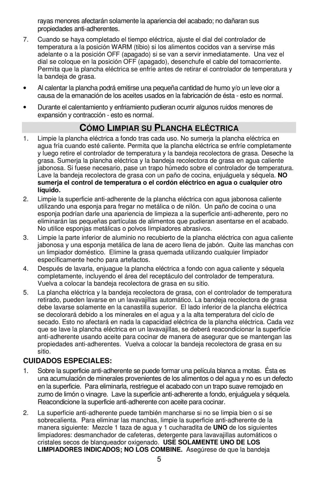 West Bend 76225, L5788 manual Cómo Limpiar SU Plancha Eléctrica, Cuidados Especiales 
